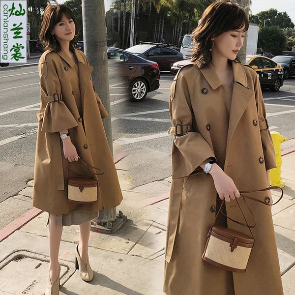 khaki mid-length windbreaker female 2020 new spring autumn korean over the waist tie slim double breasted long trench coat women, Tan;black
khaki mid-length windbreaker female 2020 new spring autumn korean over the waist tie slim double breasted long trench coat women, Tan;black