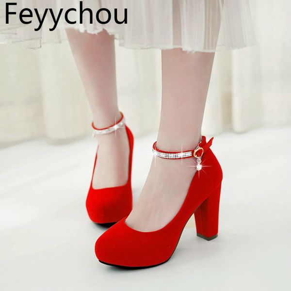 women pumps shoes super high heels round toe square heel platform spring autumn buckle sweet party wedding shoes red, Black
women pumps shoes super high heels round toe square heel platform spring autumn buckle sweet party wedding shoes red, Black