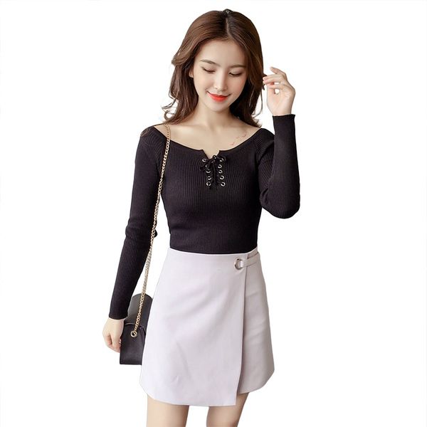 womens slim sweater fashiion ladies cotton pullovers lace up jumpers knitted, White;black
womens slim sweater fashiion ladies cotton pullovers lace up jumpers knitted, White;black