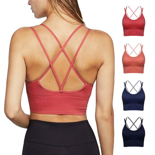 breathable women thin cross shoulder strap solid color fitness yoga bra ladies seamless underwear simple running vest sports bra, White;black
breathable women thin cross shoulder strap solid color fitness yoga bra ladies seamless underwear simple running vest sports bra, White;black