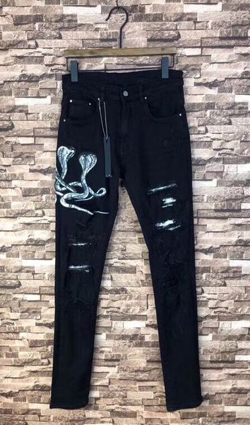 men embroidery cobra python leather patch skinny distressed black jean, Blue
men embroidery cobra python leather patch skinny distressed black jean, Blue