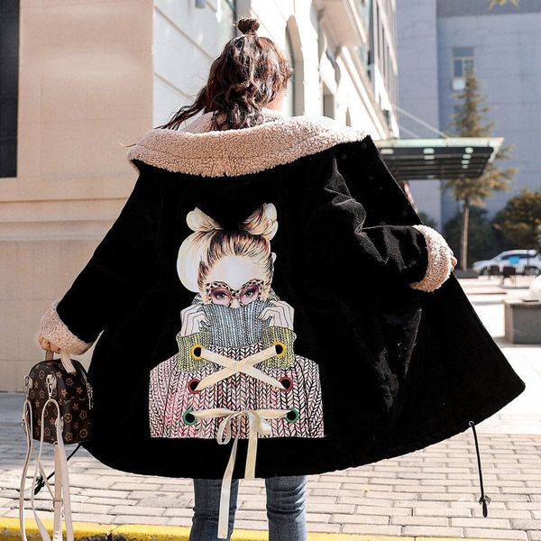 corduroy cotton coat women loose korean winter jacket casual cartoon hooded parka thickening warm long fashion streetwear f2406, Black
corduroy cotton coat women loose korean winter jacket casual cartoon hooded parka thickening warm long fashion streetwear f2406, Black