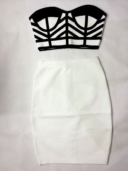 2015 new arrival orange and white color blocked strapless 2 piece sets bandage dress wholesale black white dress + suit, White;black
2015 new arrival orange and white color blocked strapless 2 piece sets bandage dress wholesale black white dress + suit, White;black