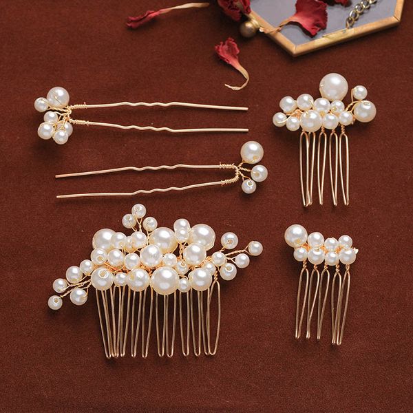 bride exquisite charming elegent fairy handmade weave imitation pearl design hair comb hair pins tiara girls jewelry sets, Slivery;golden