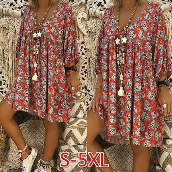 women v-neck 3/4 sleeves loose flowy t-shirt dress halloween skull floral casual flared party tunic sundress plus size s-5xl, White;black
women v-neck 3/4 sleeves loose flowy t-shirt dress halloween skull floral casual flared party tunic sundress plus size s-5xl, White;black