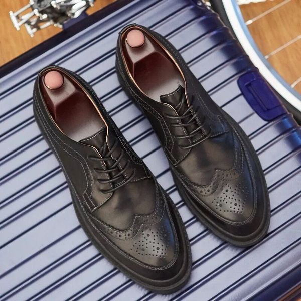 brogue men shoes british style genuine leather carved formal business shoes, Black
brogue men shoes british style genuine leather carved formal business shoes, Black