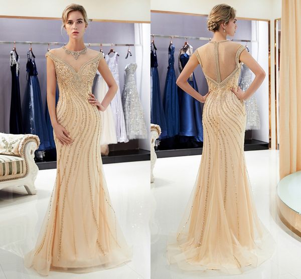 gold crystals beaded evening dresses 2019 capped sleeves sheer neck mermaid long prom gowns sequined zipper back celebrity pageant wear, Black;red
gold crystals beaded evening dresses 2019 capped sleeves sheer neck mermaid long prom gowns sequined zipper back celebrity pageant wear, Black;red