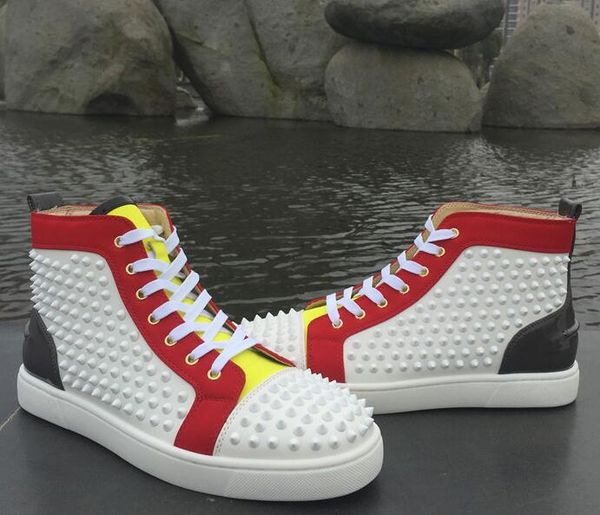 high white leather spikes casual flats red bottom shoes 2019 new for men and women party designer sneakers lovers genuine leather t07, Black
high white leather spikes casual flats red bottom shoes 2019 new for men and women party designer sneakers lovers genuine leather t07, Black