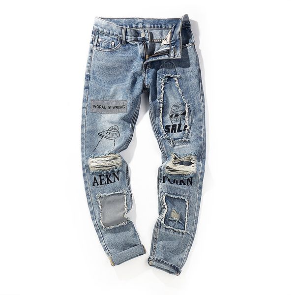 men's jeans 2021 arrival fashion god men zipper full length straight high street printing hole in are male, Blue
men's jeans 2021 arrival fashion god men zipper full length straight high street printing hole in are male, Blue