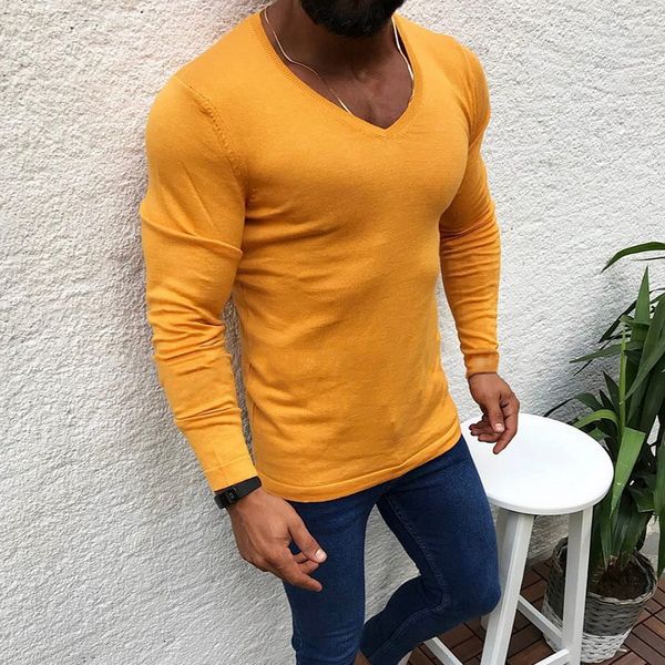 autumn 2019 men knitwear casual slim fit long sleeve pullover knitted sweaters solid basic designed v-neck plus size outwear, White;black