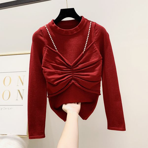 2019 new autumn winter knitwear pullover women pearl chain sling long sleeve bottomed sweater female knit shirt woman sweaters, White;black
2019 new autumn winter knitwear pullover women pearl chain sling long sleeve bottomed sweater female knit shirt woman sweaters, White;black