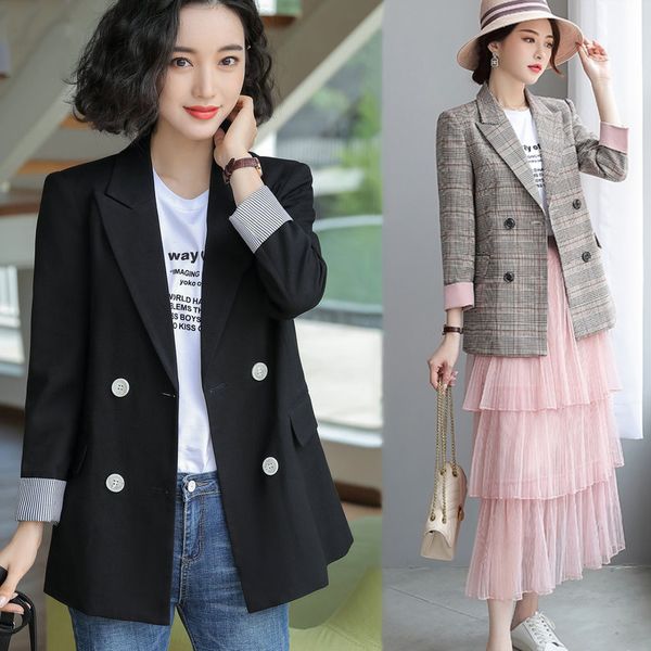 spring women plaid office lady blazer fashion double breasted long sleeve jackets elegant work blazers feminino plus size 4xl, White;black
spring women plaid office lady blazer fashion double breasted long sleeve jackets elegant work blazers feminino plus size 4xl, White;black