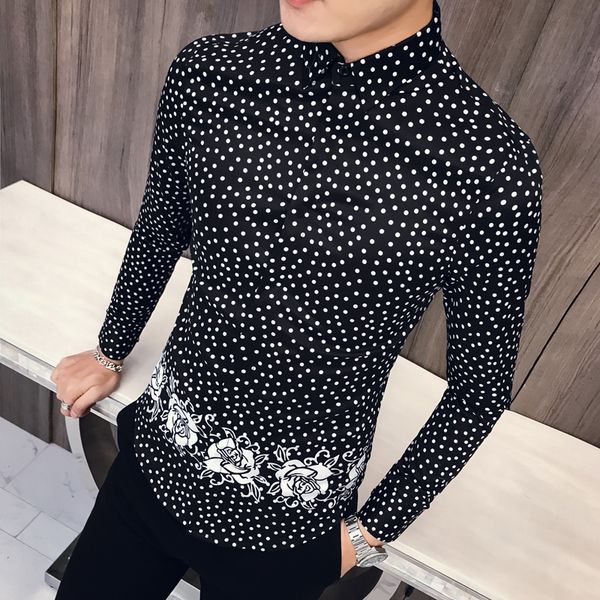 2019 mens dress shirts autumn polka dot printing long sleeve casual slim fit shirt streetwear formal social male clothing camisa, White;black
2019 mens dress shirts autumn polka dot printing long sleeve casual slim fit shirt streetwear formal social male clothing camisa, White;black