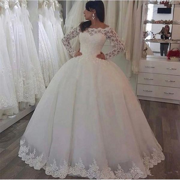 long sleeves ball gown lace appliques wedding dresses 2020 formal long bridal gowns customized vintage vestidos de marriage modest plus size, White
long sleeves ball gown lace appliques wedding dresses 2020 formal long bridal gowns customized vintage vestidos de marriage modest plus size, White