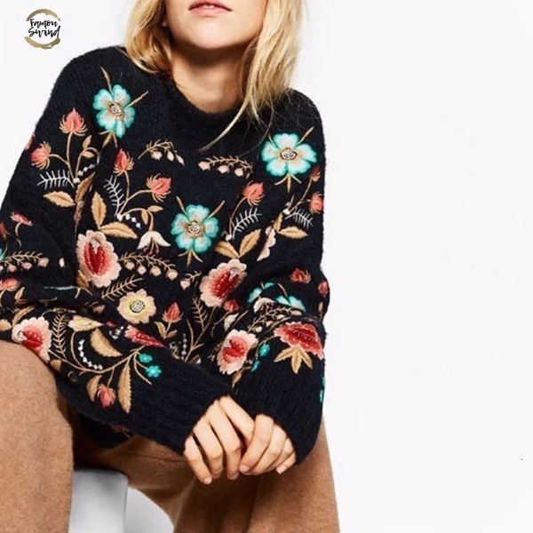 round 2019 collar flowers embroidery loose korean spring autumn long sleeve woman's new fashion sweater fa50001, White;black
round 2019 collar flowers embroidery loose korean spring autumn long sleeve woman's new fashion sweater fa50001, White;black