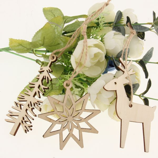 

6pcs set wooden cutouts snowflake deer shape wood tags hanging pendant christmas tree decoration ornaments
