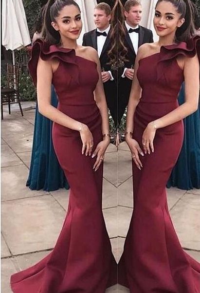 elegant robe de soiree long satin one shoulder ruffles evening dresses sleeveless vestido de festa sweep train mermaid burgundy prom gowns, Black;red
elegant robe de soiree long satin one shoulder ruffles evening dresses sleeveless vestido de festa sweep train mermaid burgundy prom gowns, Black;red