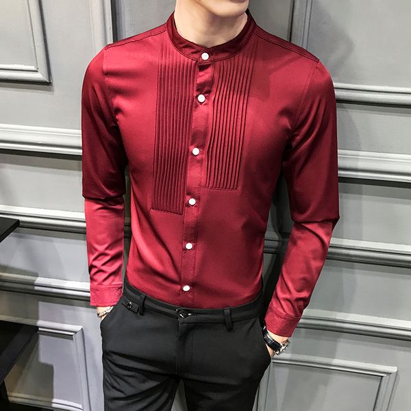 british style stand collar tuxedo shirt men fashion 2020 gentlemen shirt dress long sleeve solid slim fit night club prom shirts, White;black
british style stand collar tuxedo shirt men fashion 2020 gentlemen shirt dress long sleeve solid slim fit night club prom shirts, White;black