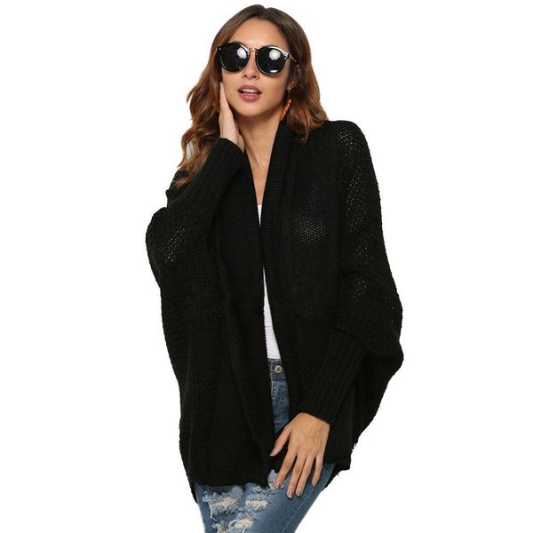 

new women spring autumn medium-long women fashion solid long sleeve loose asymmetric kimono cardigan coat knitted, White;black