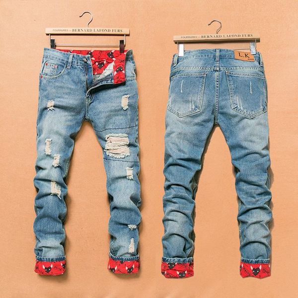wholesale- spring autumn ripped jeans, solid hole straight jeans homme, casual designer slim fit denim quality, Blue
wholesale- spring autumn ripped jeans, solid hole straight jeans homme, casual designer slim fit denim quality, Blue