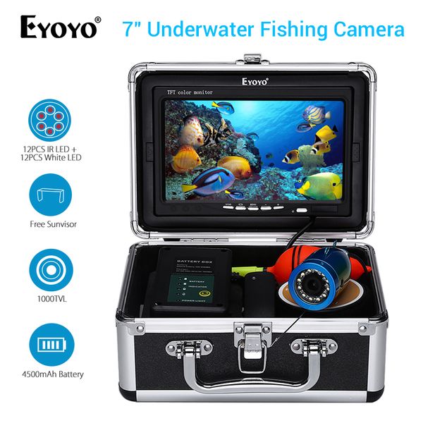 

eyoyo ef07 7"inch hd 1000tvl underwater fishing video camera kit 12 pcs white leds + infrared lamp video fish finder 15m 30m 50m