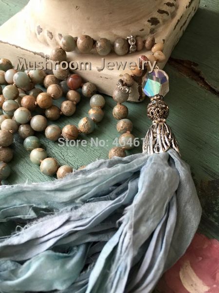long tassel necklace knoting opal african jaspers stone beaded necklace sari silk tassel ladies necklace boho, Silver
long tassel necklace knoting opal african jaspers stone beaded necklace sari silk tassel ladies necklace boho, Silver