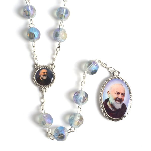 fashion round faceted frosted glass beads rosary necklace with st pio centerpiece and pendant, Silver
fashion round faceted frosted glass beads rosary necklace with st pio centerpiece and pendant, Silver