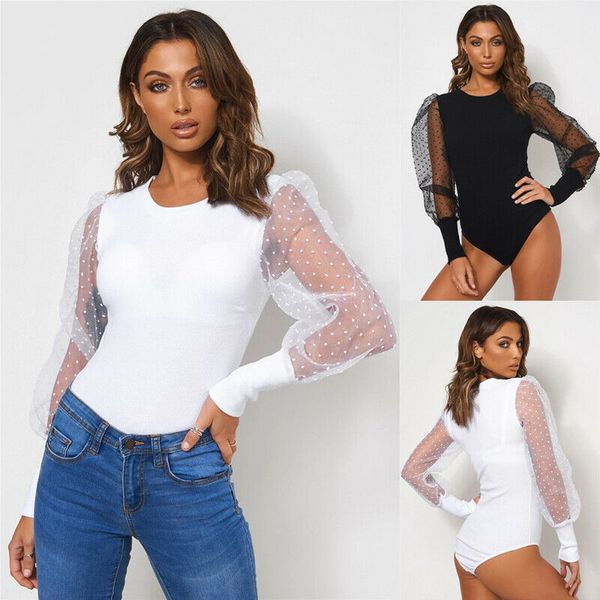 new woman polka dot sheer mesh puff sleeve leotard bodysuit jumpsuit autumn clothes, Black;white
new woman polka dot sheer mesh puff sleeve leotard bodysuit jumpsuit autumn clothes, Black;white