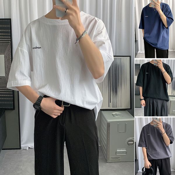 2020 men's linen cotton material short sleeve t-shirt solid color letter embroidery loose t shirt streetwear 4 color tshirt, White;black
2020 men's linen cotton material short sleeve t-shirt solid color letter embroidery loose t shirt streetwear 4 color tshirt, White;black