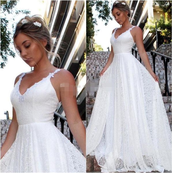 gorgeous lace wedding dresses boho spaghetti straps applique sweep train backless custom made beach wedding bridal gown vestido de novia, White
gorgeous lace wedding dresses boho spaghetti straps applique sweep train backless custom made beach wedding bridal gown vestido de novia, White
