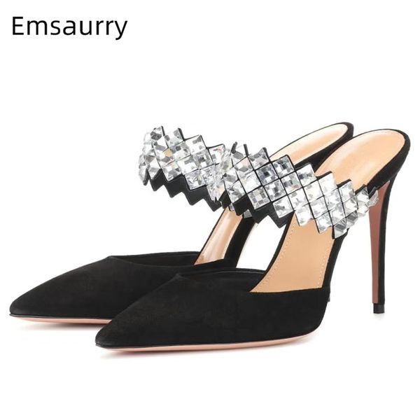 jeweled crystal one-strap high heel shoes woman 10cm thin heel pointed toe suede rhinestone runway summer slippers women, Black
jeweled crystal one-strap high heel shoes woman 10cm thin heel pointed toe suede rhinestone runway summer slippers women, Black