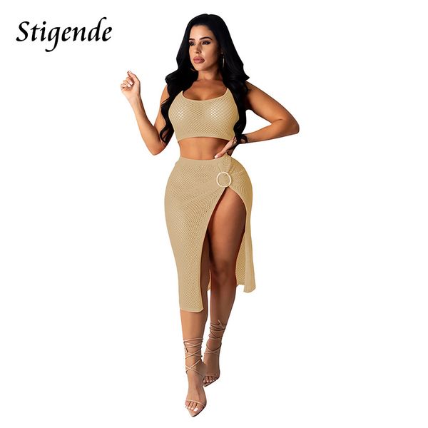 stigende women hollow out two piece swimsuit summer 2 piece beach cover up crop tank high split skirt beachwear tunic, White;black 
stigende women hollow out two piece swimsuit summer 2 piece beach cover up crop tank high split skirt beachwear tunic, White;black