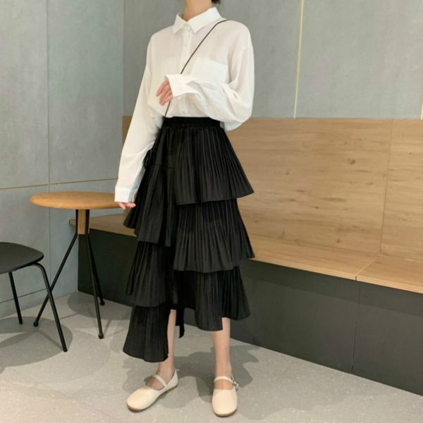 summer ol korean style ruffle elastic waist skirt 2020 street casual pleated loose irregular skirt, Black
summer ol korean style ruffle elastic waist skirt 2020 street casual pleated loose irregular skirt, Black