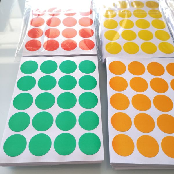 1200 Pcs Diameter 20mm Colorful Round Paper Sticker, White/yellow/red/green/blue/orange, Item No.of23
