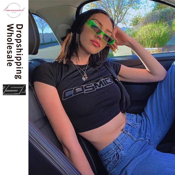 black letter rhinestone cotton t shirts women summer navel bare cropped streetwear fashion tee slim fit short t shirt, White
black letter rhinestone cotton t shirts women summer navel bare cropped streetwear fashion tee slim fit short t shirt, White
