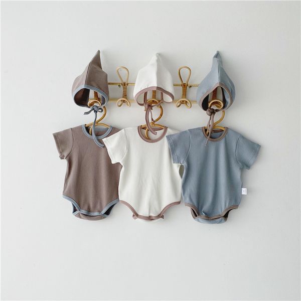 new summer korean style newborn baby boys bodysuits with hat pure color rib infants jumpsuits toddlers kids clothes, Blue
new summer korean style newborn baby boys bodysuits with hat pure color rib infants jumpsuits toddlers kids clothes, Blue