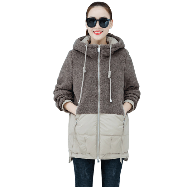 ladies winter coat new hooded cotton clothing female lamb hair stitching warm down jacket loose large size padded jackets women, Black
ladies winter coat new hooded cotton clothing female lamb hair stitching warm down jacket loose large size padded jackets women, Black