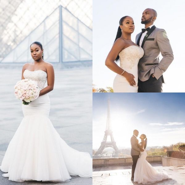 wholesales- plus size beach mermaid wedding dresses sweetheart neckline beaded sweep train tulle bridal gowns custom made vestidos de novia, White
wholesales- plus size beach mermaid wedding dresses sweetheart neckline beaded sweep train tulle bridal gowns custom made vestidos de novia, White