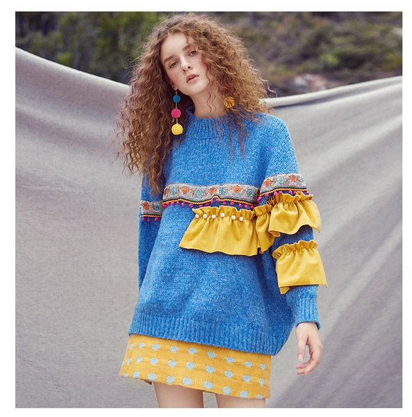 2019 european american new asymmetric sweater autumn winter women's ruffles medium long women's outerwear trendy pullover, White;black
2019 european american new asymmetric sweater autumn winter women's ruffles medium long women's outerwear trendy pullover, White;black