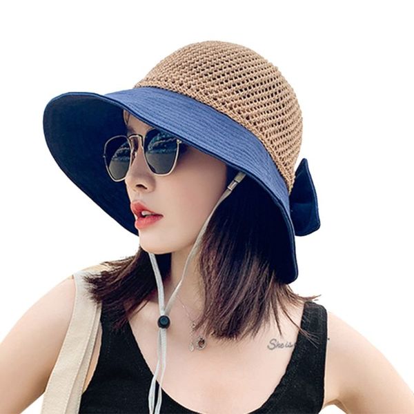women contrast color sun hat weave straw patchwork bowknot foldable beach cap, Blue;gray
women contrast color sun hat weave straw patchwork bowknot foldable beach cap, Blue;gray