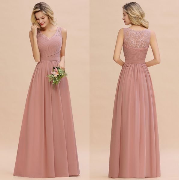 dusty pink v neck chiffon long bridesmaid dresses 2020 sleeveless lace ruched floor length wedding guest maid of honor dresses cps1365, White;pink
dusty pink v neck chiffon long bridesmaid dresses 2020 sleeveless lace ruched floor length wedding guest maid of honor dresses cps1365, White;pink