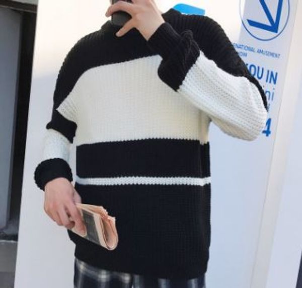 autumn and winter men's thin slim knit pullover 2018 black blue with white stripes men's knit casual top, White;black 
autumn and winter men's thin slim knit pullover 2018 black blue with white stripes men's knit casual top, White;black