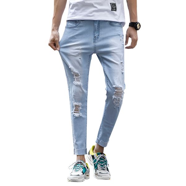 new fashion holes jeans men slim streetwear jeans mens distressed denim joggers skinny pants, Blue
new fashion holes jeans men slim streetwear jeans mens distressed denim joggers skinny pants, Blue