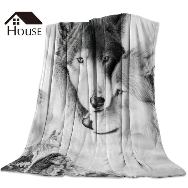wolf love black and white blanket funny printed soft boy girl baby coral fleece animals blankets warm sofa bed sheets