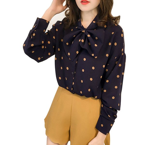 women casual long sleeves blouses sweet big bow polka dots shirt autumn wild chiffon shirt, White
women casual long sleeves blouses sweet big bow polka dots shirt autumn wild chiffon shirt, White