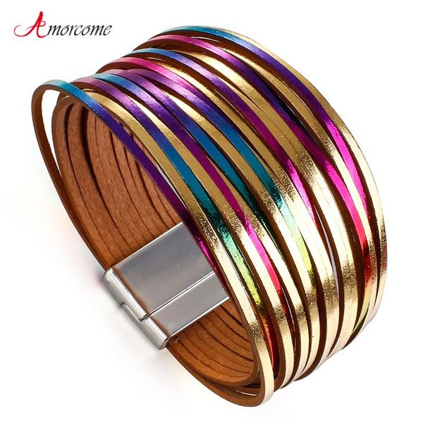 amorcome shiny iridescent magnetic buckle bracelet for women fashion leather wrap bracelet tempting statement party club jewelry, Golden;silver
amorcome shiny iridescent magnetic buckle bracelet for women fashion leather wrap bracelet tempting statement party club jewelry, Golden;silver