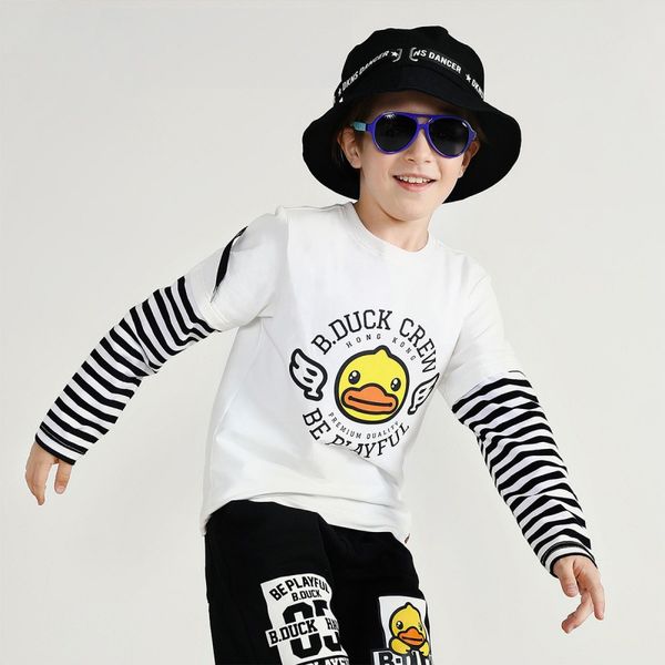 b. duck small yellow duck spring and autumn cartoon stripes long sleeve boy's t-shirt fake two-piece crew neck long-sleeved t-sh, White
b. duck small yellow duck spring and autumn cartoon stripes long sleeve boy's t-shirt fake two-piece crew neck long-sleeved t-sh, White