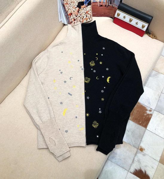 2019 new ladies fashion long-sleeved casual knit turtleneck star embroidery sweater 1123, White;black
2019 new ladies fashion long-sleeved casual knit turtleneck star embroidery sweater 1123, White;black