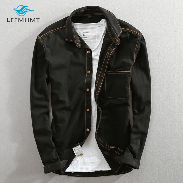 men spring and autumn fashion brand korea style vintage denim solid color cotton long sleeve shirt male casual loose thin shirts, White;black 
men spring and autumn fashion brand korea style vintage denim solid color cotton long sleeve shirt male casual loose thin shirts, White;black