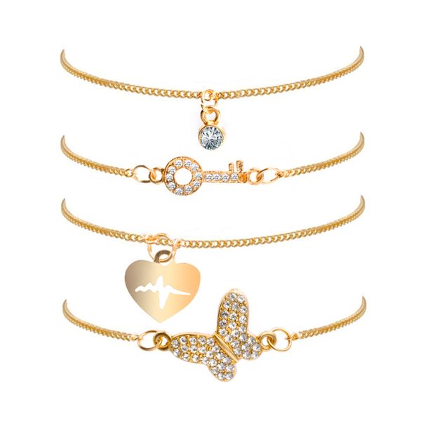 4pc/set gold inlay zircon key butterfly electrocardiogram bracelets for women jewelry wholesale accesorios mujer, Black
4pc/set gold inlay zircon key butterfly electrocardiogram bracelets for women jewelry wholesale accesorios mujer, Black